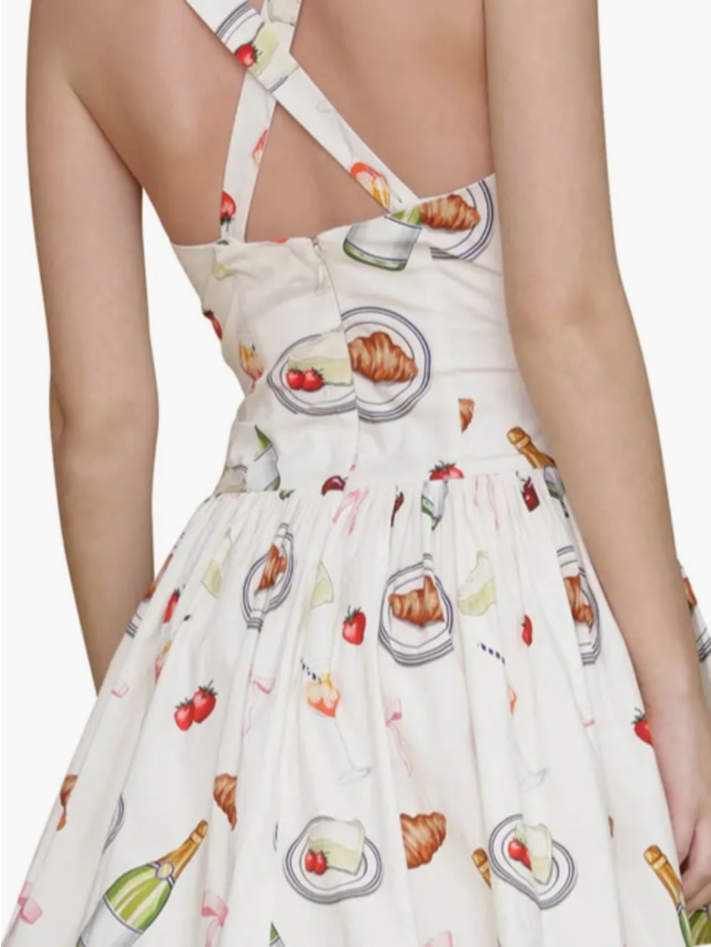 Avec Les Filles White Printed Square-Neck Mini Dress with Colorful Food Print - Picture 3 of 5